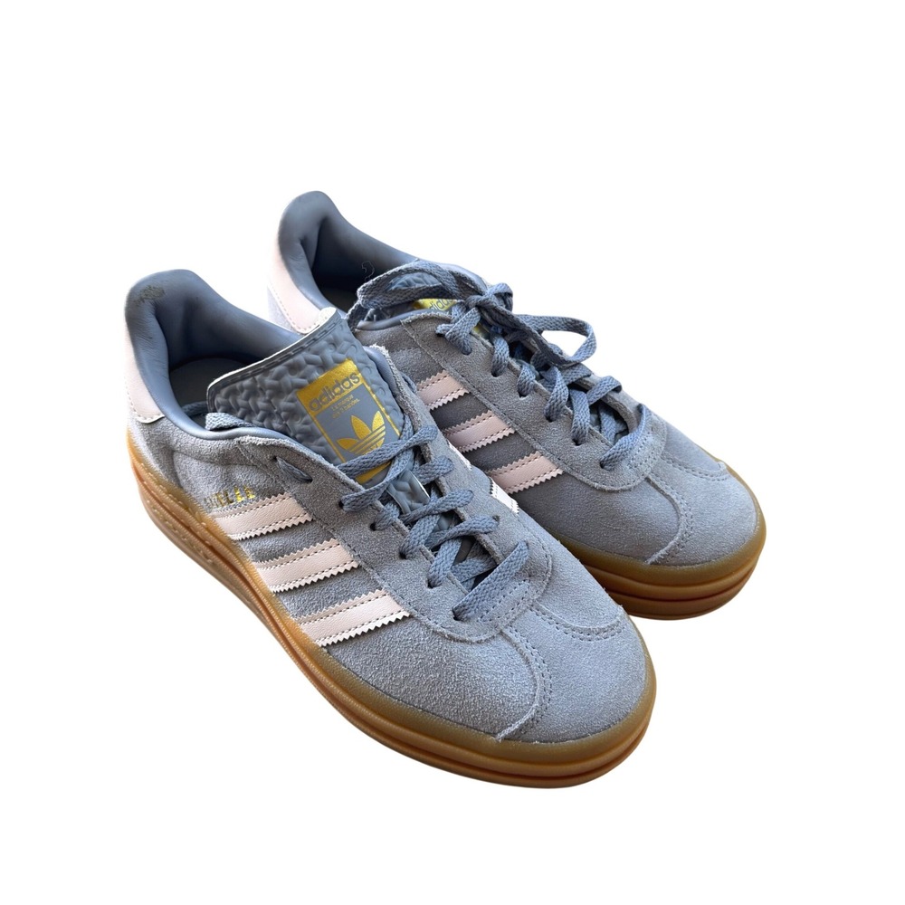 Adidas Gazelle Bold Kids Blue Grey Suede Triple Platform Sneakers JQ1297 Sz 4 - Picture 1 of 11